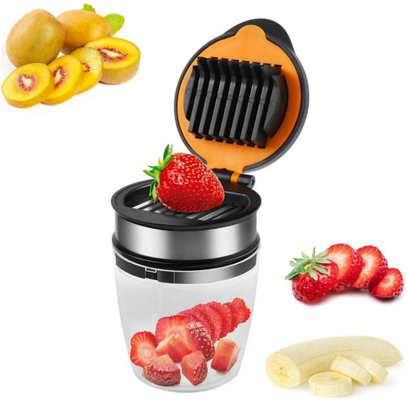 Scheam Stainless Steel Strawberry Slicer,1 Pcs Fast Fruit Slicer Cup,Vegetable Chopper,Kiwi Cutter Cup with Anti-Slip Base,Easy to Handle and Clean,for Making Lunch Salad (Black)