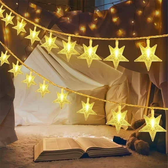 Scheam Star Lights String,10Ft 20 Bulb Warm White Lights Boho,Twinkle Lights Battery Operated for Christmas Wedding Birthday Party Indoor and Outdoor Decoration