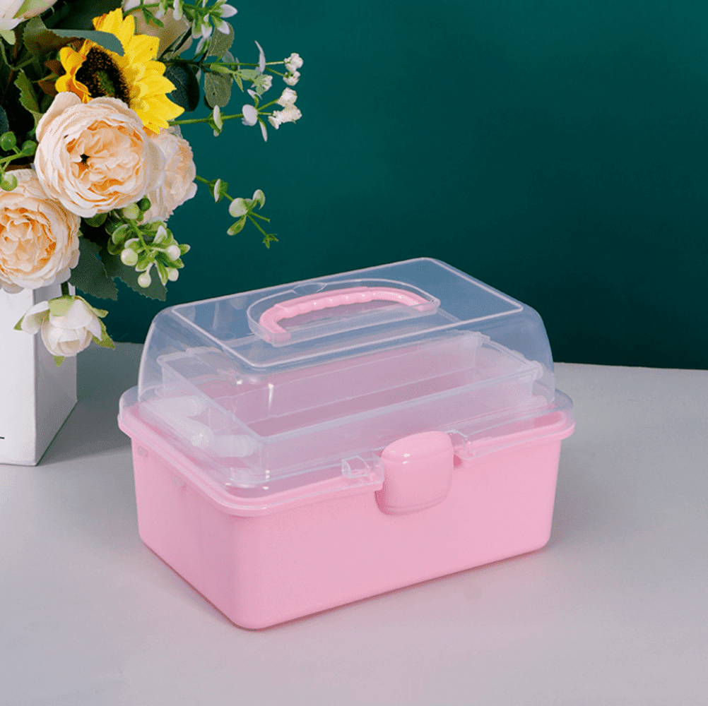 clear tackle box or craft box for medication storage Large Capacity 3-Layer with Handle, Cantilever Portable & Case Organizer, Folding Plastic Medicine Box Sewing Supplies, Makeup, Nail, Hair Accessories (Blue) cleaning solutions Kinsorcai 12'' Three-Layer Clear Plastic