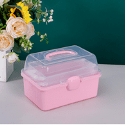 Scheam Tackle Box Large 3 Layers Plastic Portable Storage Box Fishing Pink Tackle Box Organizer Art Craft Tool Box