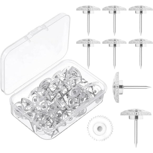 Scheam Transparent Push Pins Tacks, Sturdy Hold I-Shaped Clear Plastic Head, Steel Point Thumb Tack Flat Pushpins for Wall Crafts and Office, Bulletin Board, Map, Poster(Gear Style)100 Pcs