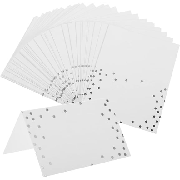 Scheam White Name Cards with Silver Dots Border,50 Sheets Blank Table Place Cards,Delicate Seating Cards,for Wedding Dinner Birthday Parties Banquets Receptions Table Setting 3.5” x 2.2”
