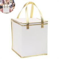 Scheam White Reusable Insulated Grocery Bag,Aluminum Foil Thermal Cake Carrying Bags,Portable Food Delivery Tote Bag,Non-woven Zipper Pizza Bag,for Home Picnic Restaurant Takeaway 1 Pcs