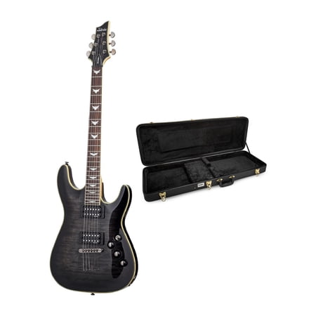 Schecter Omen Electric Guitar, Black with Guitar Hard Shell Case