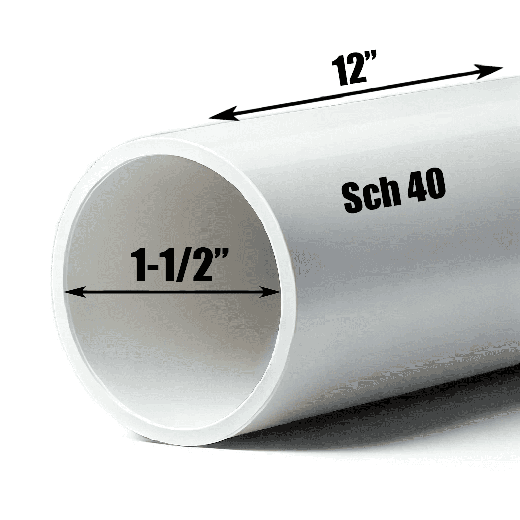 Schedule 40 PVC Pipe - Cut to Custom Length (1-1/2" x 1')