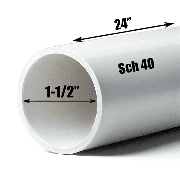 Schedule 40 PVC Pipe - Cut to Custom Length (1-1/2" x 2')