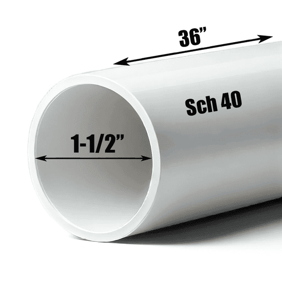 Schedule 40 PVC Pipe - Cut to Custom Length (1-1/2" x 3')