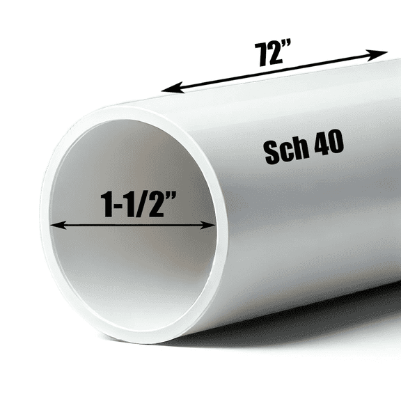 Schedule 40 PVC Pipe - Cut to Custom Length (1-1/2" x 6')