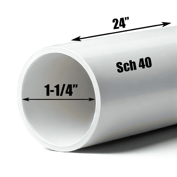 Schedule 40 PVC Pipe - Cut to Custom Length (1-1/4" x 2')