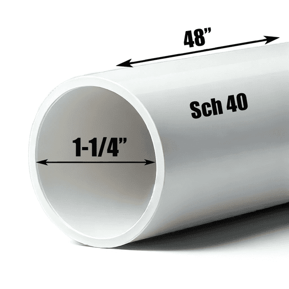 Schedule 40 PVC Pipe - Cut to Custom Length (1-1/4" x 4')