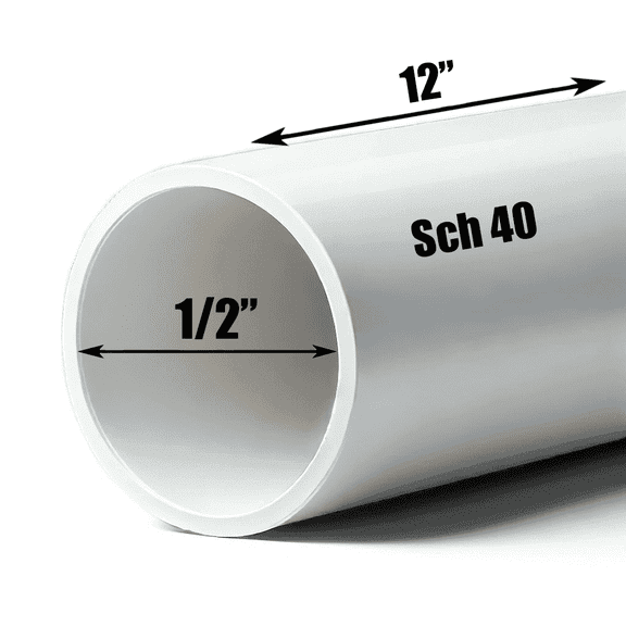 Schedule 40 PVC Pipe - Cut to Custom Length (1/2" x 1')