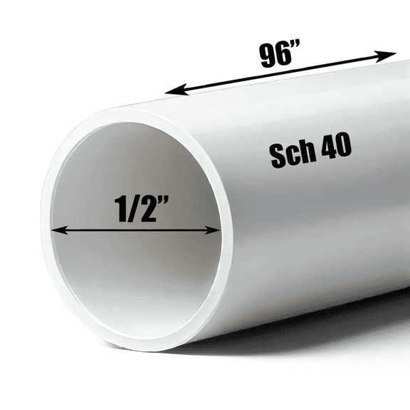 Schedule 40 PVC Pipe - Cut to Custom Length (1/2" x 8')