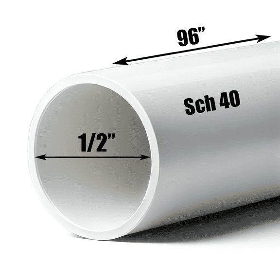 Schedule 40 PVC Pipe - Cut to Custom Length (1/2" x 8')
