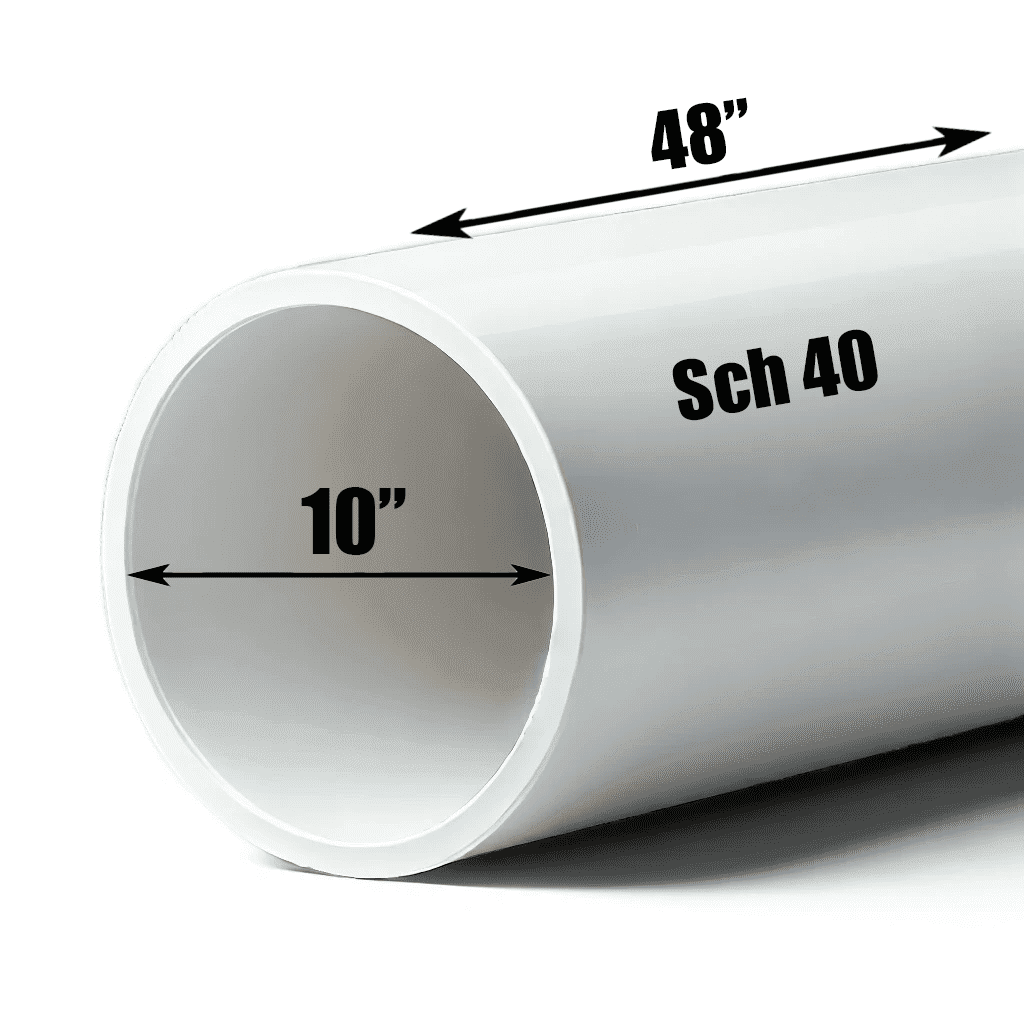 Schedule 40 PVC Pipe - Cut to Custom Length (10" x 4')