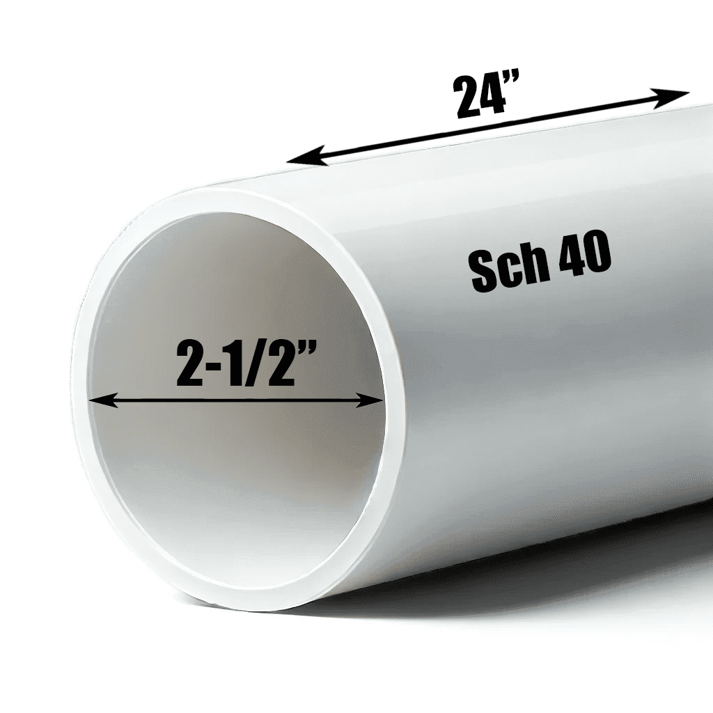 Schedule 40 PVC Pipe - Cut to Custom Length (2-1/2" x 2')