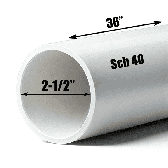 Schedule 40 PVC Pipe - Cut to Custom Length (2-1/2" x 3')