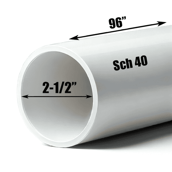 Schedule 40 PVC Pipe - Cut to Custom Length (2-1/2" x 8')