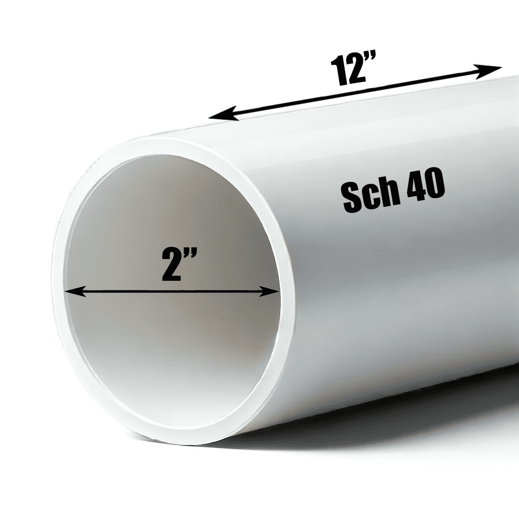 Schedule 40 PVC Pipe - Cut to Custom Length (2" x 1')