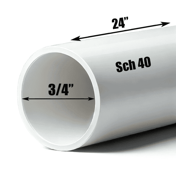 Schedule 40 PVC Pipe - Cut to Custom Length (3/4" x 2')