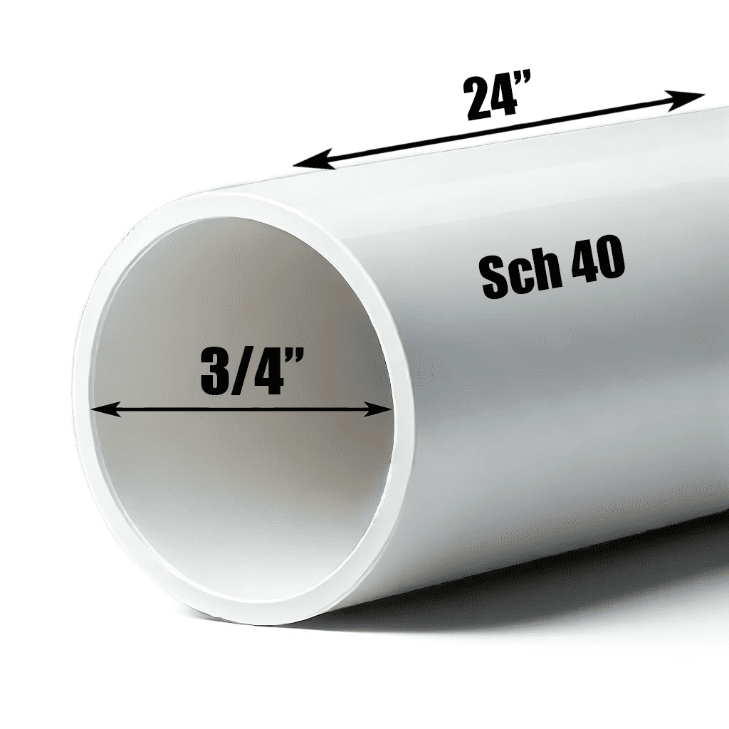 Schedule 40 PVC Pipe - Cut to Custom Length (3/4" x 2')