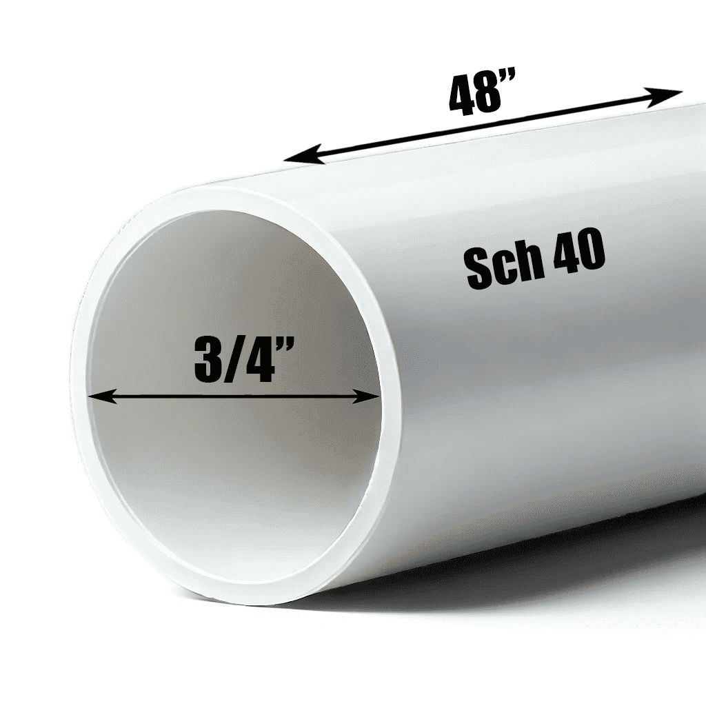 Schedule 40 PVC Pipe - Cut to Custom Length (3/4" x 4')
