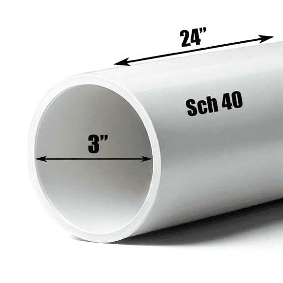Schedule 40 PVC Pipe - Cut to Custom Length (3" x 2')