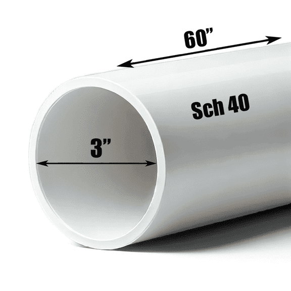 Schedule 40 PVC Pipe - Cut to Custom Length (3" x 5')