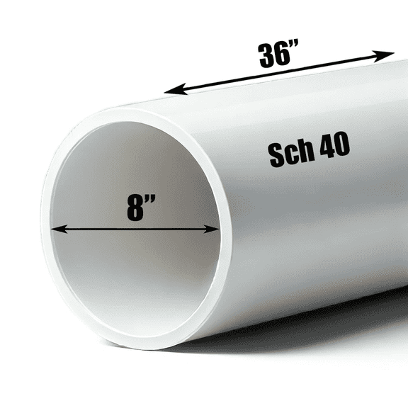 Schedule 40 PVC Pipe - Cut to Custom Length (8" x 3')