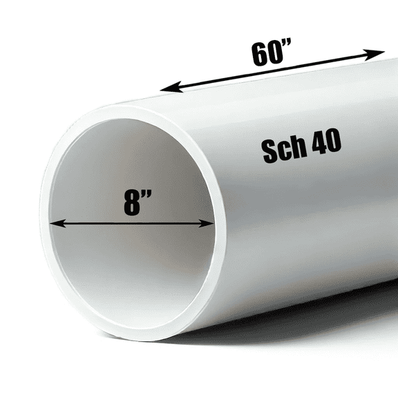 Schedule 40 PVC Pipe - Cut to Custom Length (8" x 5')