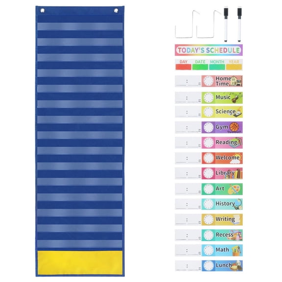 Schedule Pocket Chart, Scheduling Planner, over Door Mountings Educational Charts, Learning Calendar for Office Activity Learning Preschool, blue