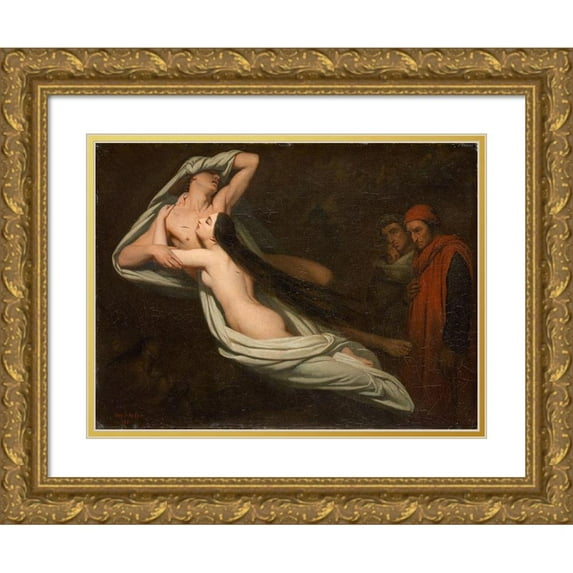 Scheffer, Ary 18x14 Gold Ornate Wood Framed with Double Matting Museum Art Print Titled - Dante and Virgil Meeting the Shades of Francesca da Rimini and Paolo