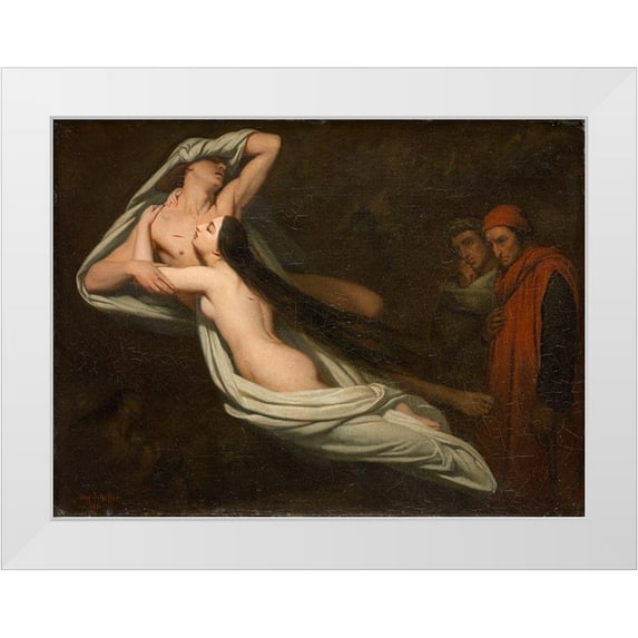 Scheffer, Ary 24x19 White Modern Wood Framed Museum Art Print Titled - Dante and Virgil Meeting the Shades of Francesca da Rimini and Paolo