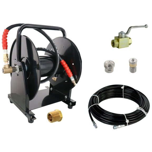 Scheiffer Sewer Jetter Kit - Ball Valve Hose Reel 1/8" x 100' Hose and Nozzles