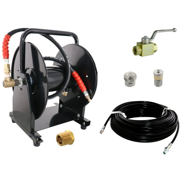 Scheiffer Sewer Jetter Kit - Ball Valve Hose Reel 1/8" x 150' Hose and Nozzles