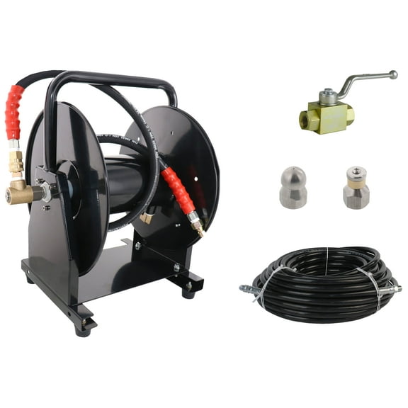 Scheiffer Sewer Jetter Kit - Ball Valve Hose Reel 3/8" x 100' Hose and Nozzles