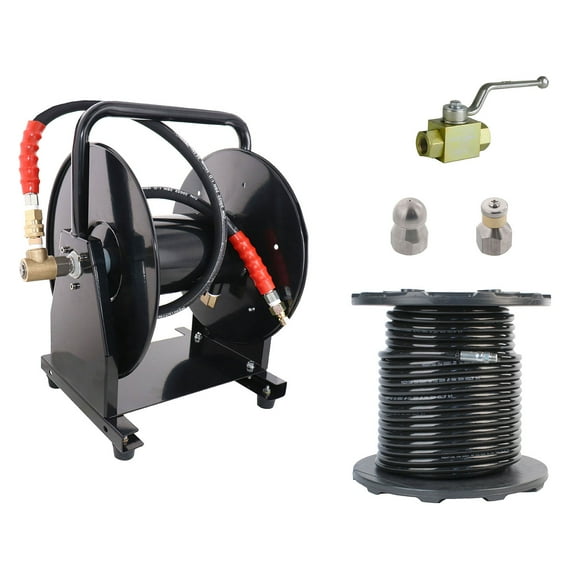 Scheiffer Sewer Jetter Kit - Ball Valve Hose Reel 3/8" x 200' Hose and Nozzles