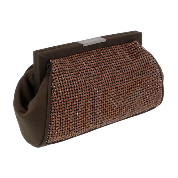 Scheilan Brown Fabric Double Sided Crystal Paneled Clutch/Shoulder Bag