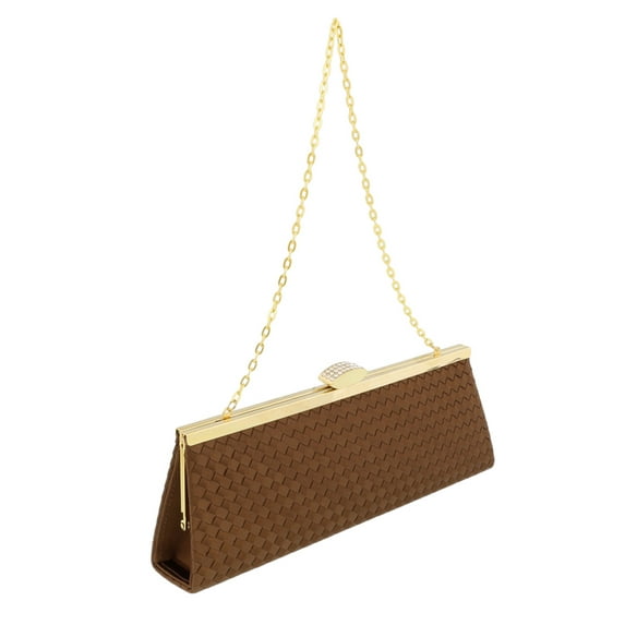 Scheilan Brown Fabric Weave Clutch/Shoulder Bag