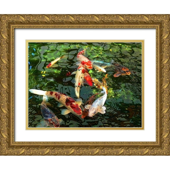 Schell, Jennie Marie 14x12 Gold Ornate Wood Framed with Double Matting Museum Art Print Titled - Koi Fish Pond