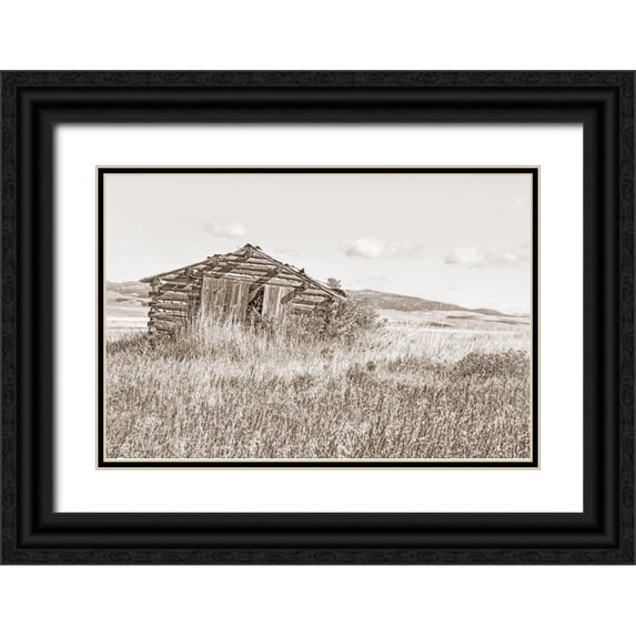 Schell, Jennie Marie 24x17 Black Ornate Wood Framed with Double Matting Museum Art Print Titled - Old Log Cabin Sepia