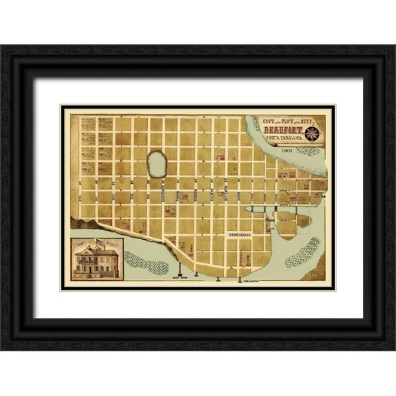 Schelten 18x13 Black Ornate Wood Framed with Double Matting Museum Art Print Titled - Beaufort South Carolina - Schelten 1861