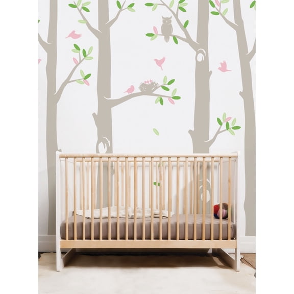 Scheme B, 96"h - Nature Tree Scene with Baby Birds and Nest Wall Decal