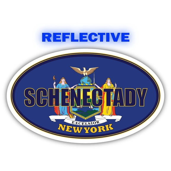 Schenectady City New York State Flag | NY Flag Schenectady County Oval State Colors Reflective Sticker Car Decal 3x5 inches