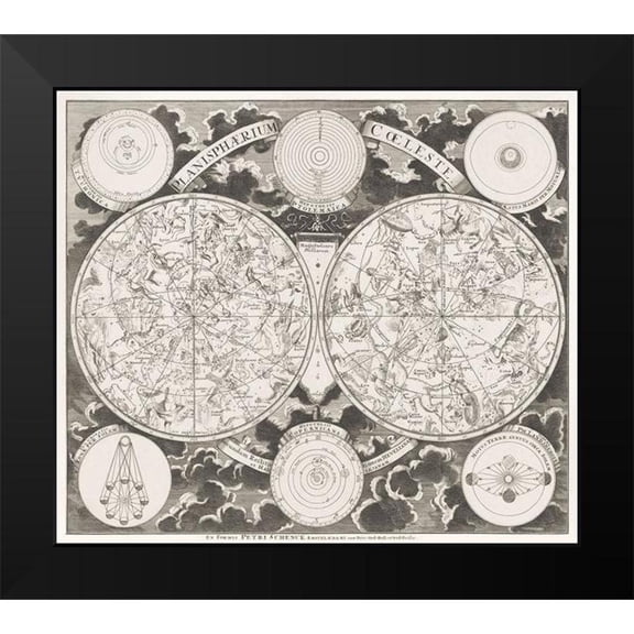 Schenk, Pieter 13x12 Black Modern Framed Museum Art Print Titled - Sky map showing the northern and southern constellations 1705