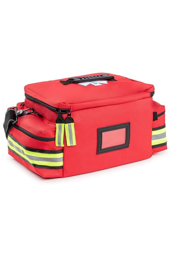 Scherber First Responder Fully-Stocked Professional Essentials EMT/EMS Trauma Kit | HSA/FSA Approved | Reflective Bag w/8 Zippered Pockets & Compartments & 200+ First Aid Supplies