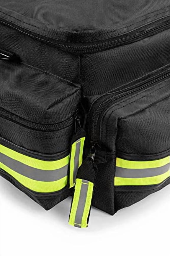 Scherber First Responder Fully-Stocked Professional Essentials EMT/EMS Trauma Kit | HSA/FSA Approved | Reflective Bag w/8 Zippered Pockets & Compartments & 200+ First Aid Supplies