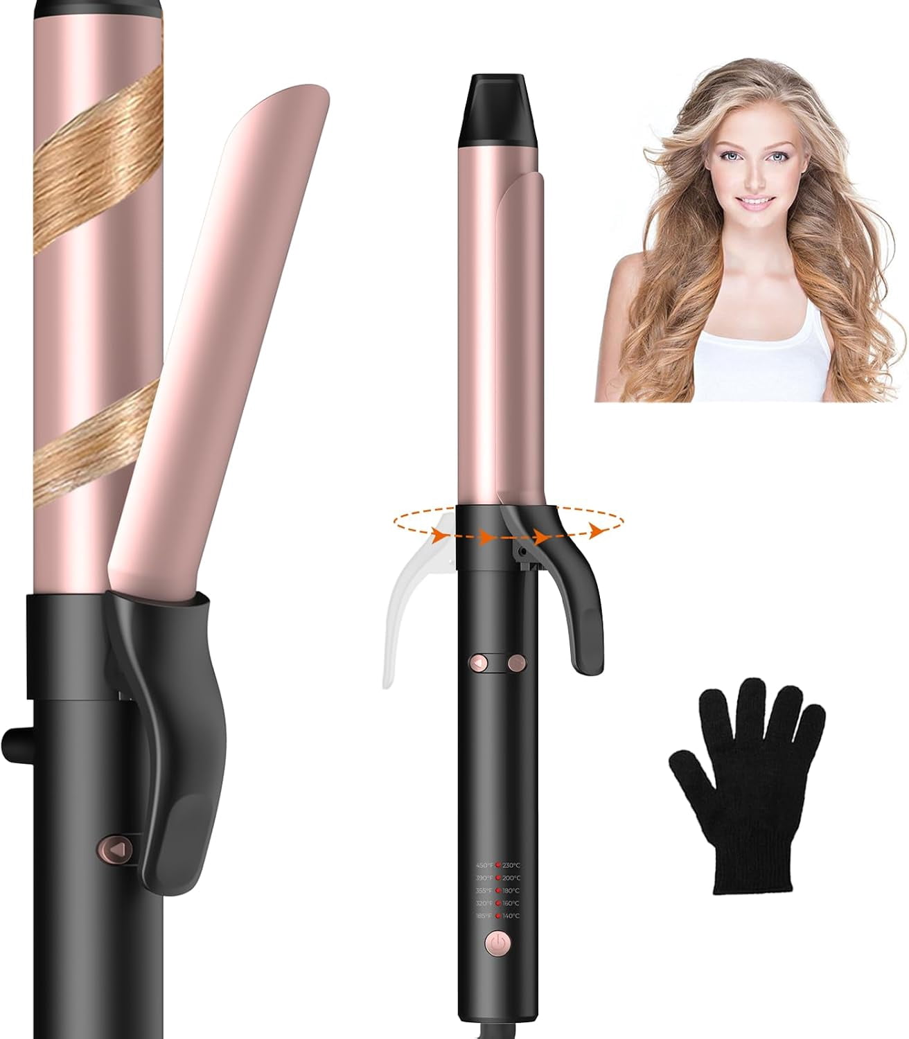 Scheri Rotating Curling Iron, Hair Curler Automatic Rotating, 30s Rapid Heating Automatic Curling Iron, Dual Voltage 110-240V, Time Saving Self Curling Hair Curler for Short Long Hair