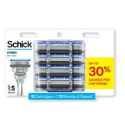 Schick Hydro 5-Blade Skin Comfort Dry Skin Mens Razor Blade Refill, 12 Ct, Mens Razor, Specially Formulated For Dry Skin