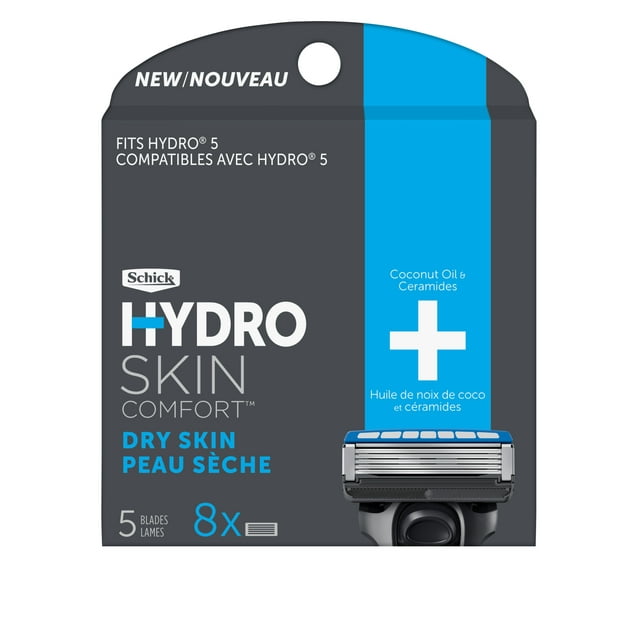 Schick Hydro 5-Blade Skin Comfort Dry Skin Men's Razor Blade Refill, 8 Ct, Mens Razor, Specially Formulated For Dry Skin