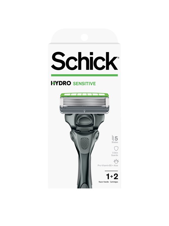 Schick Hydro 5-Blade Skin Comfort Sensitive Skin Mens Razor Handle Plus 2 Blade Cartridge Refills, Mens Razor, Designed for Maximum Comfort While Shaving